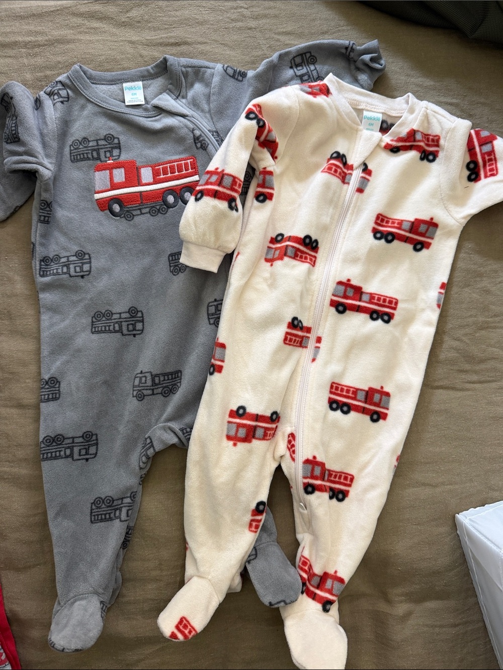 Pekkle 2 way Zipper Sleepers Fire Truck Footed One-Piece - Gray & Cream